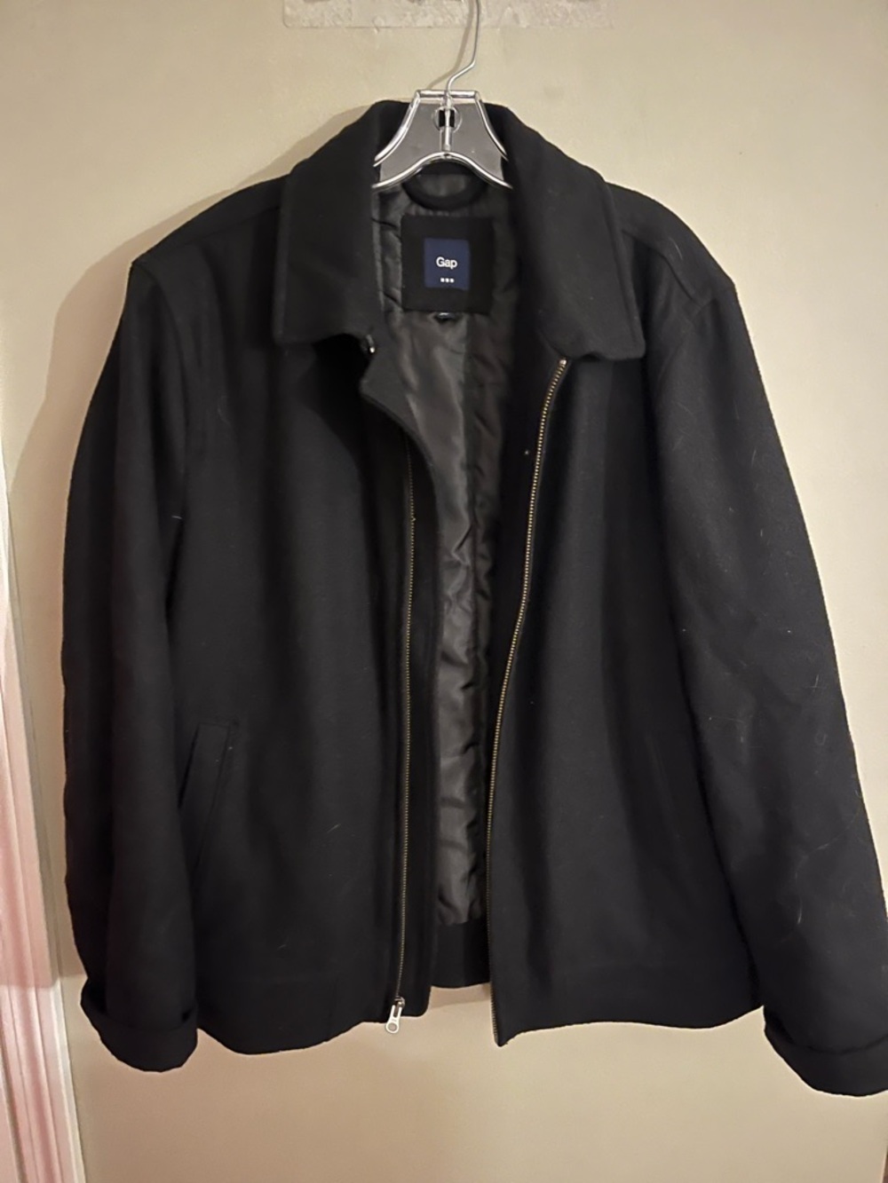 GAP Black Men's Wool-Blend Pea Coat with Zip Front